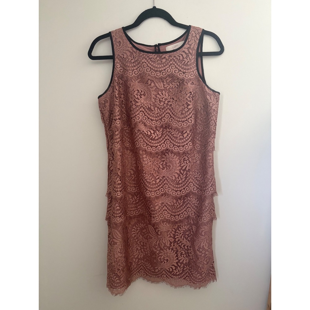 Ann Taylor LOFT Womens Tiered‎ Floral Lace Sheath Dress Rose Pink Size 6 Elegant